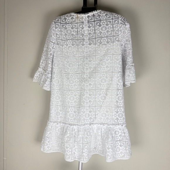 Kate Spade White Floral Lace Mini Dress Women 8 White Ruffle Bell Sleeve - Picture 4 of 7